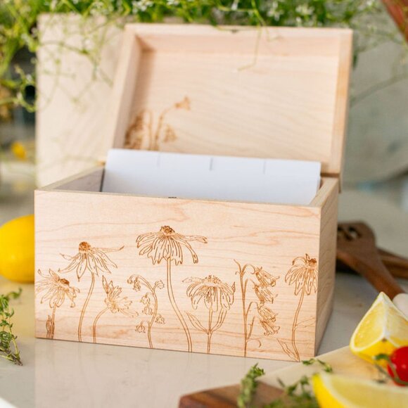 Maple Wood Recipe Box with Recipe Cards with Dividers - Picture 2 of 14